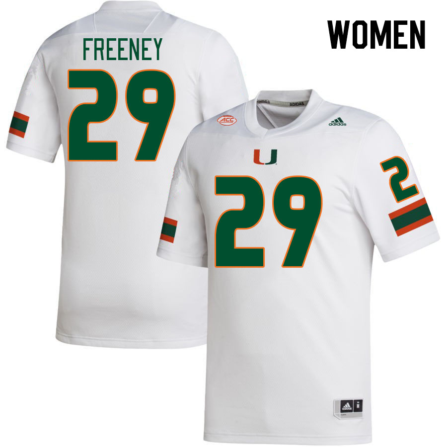 Women #29 Demetrius Freeney Miami Hurricanes College Football Jerseys Stitched Sale-White
